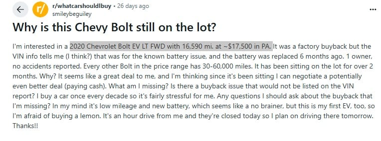 Chevy Bolt Shopper is Confused and Asks for Advice