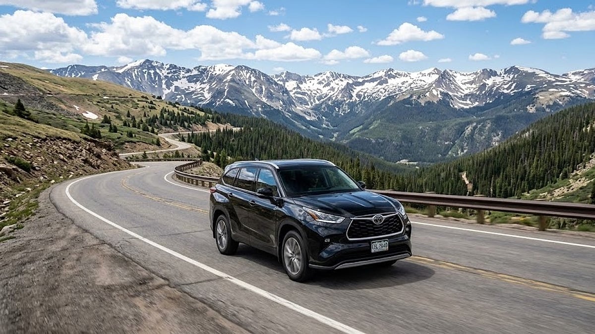 A 2020 Toyota Highlander conquers high-altitude Colorado mountain passes, proving proactive 40,000-mile transmission maintenance ensures flawless peak performance