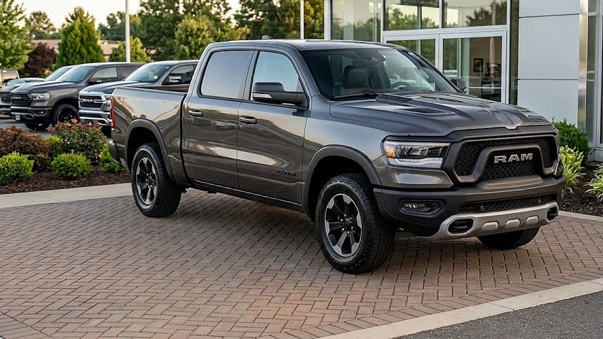 A 2026 Ram Rebel truck parked on a dealership lot, ready for customer pickup after a brand switch