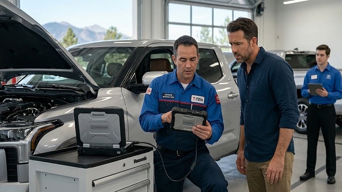 A regional Toyota specialist uses a tablet to investigate a customer’s 2026 Tundra service records