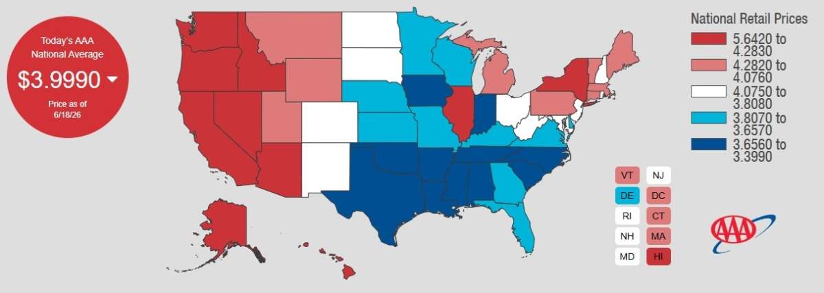 AAA Average gas price June 18, 2026