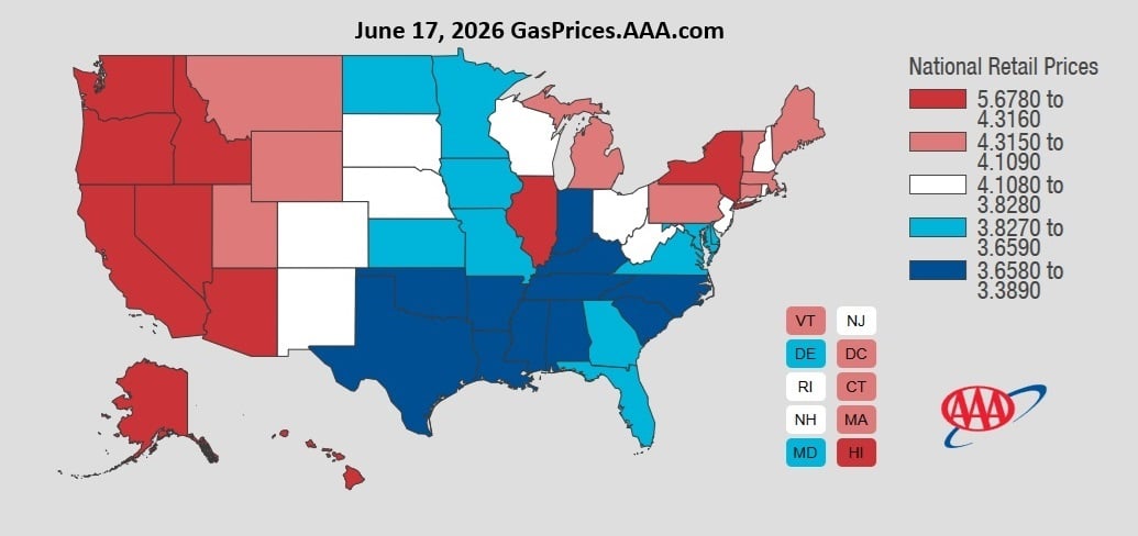 Gas price map courtesy of AAA