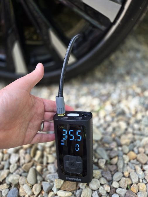 An air pump is used to inflate tires