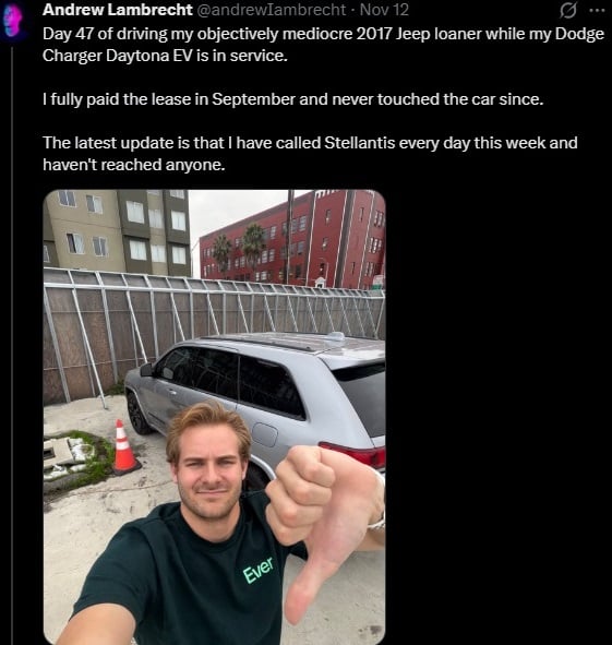 A social media influencer gives thumbs down on EVs