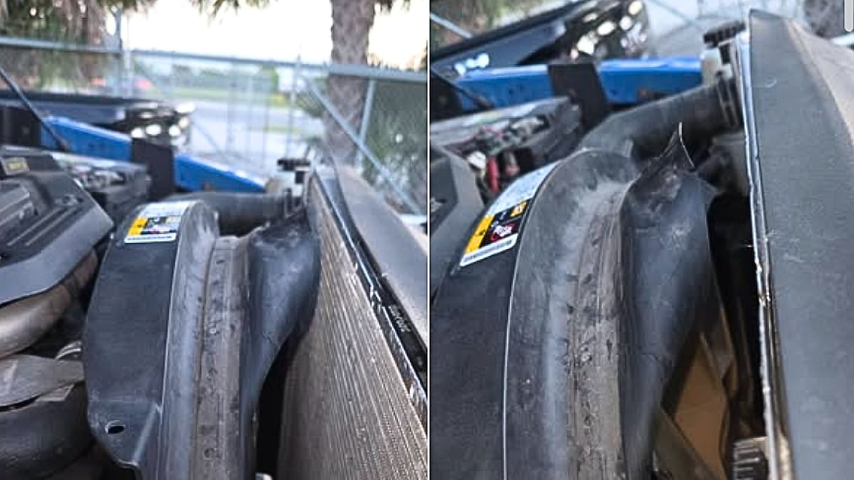 Austin's Ram 2500's upper shroud and other half is being chewed up by the fan