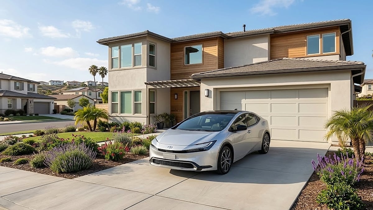 Bill Clawson's 2026 Toyota Prius parked in the driveway of his Palm Desert, California home