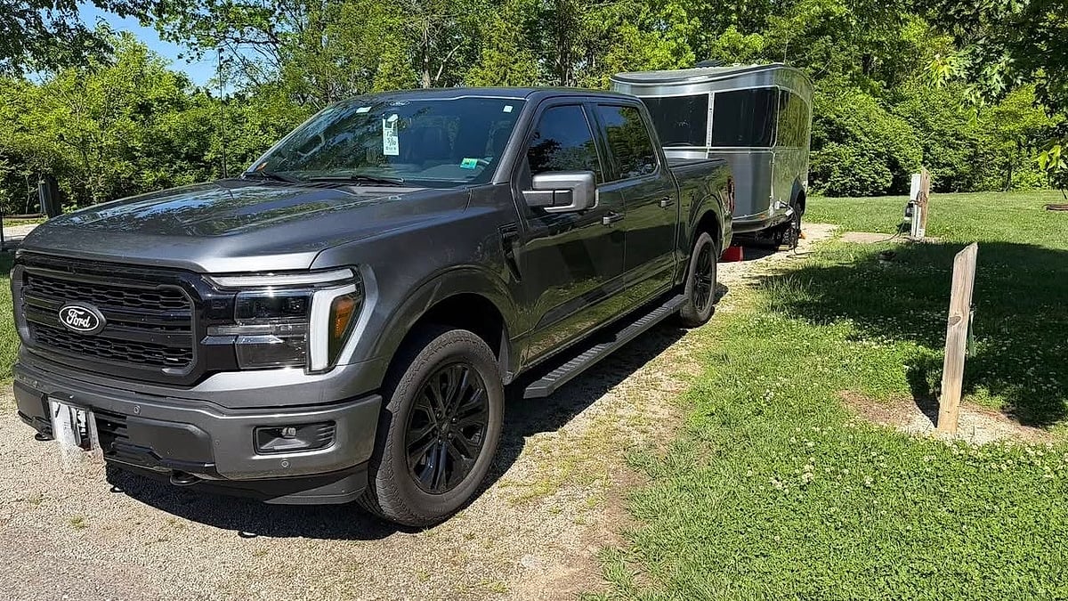 Brian R. Luedke's 2026 Ford F-150 pulling an Airstream Basecamp 20x travel trailer front view