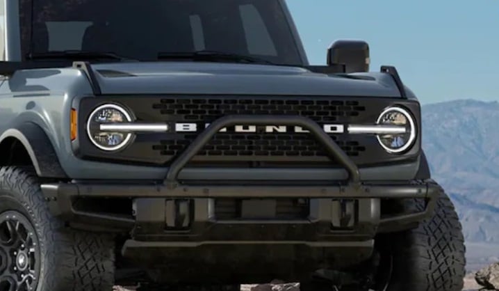 A Ford Bronco shows off a front bar protection system