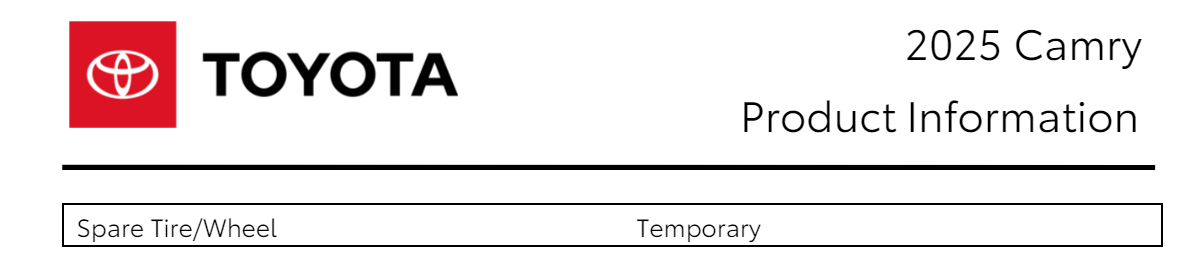 Image of spare tire mentioned on spec sheet courtesy of Toyota.
