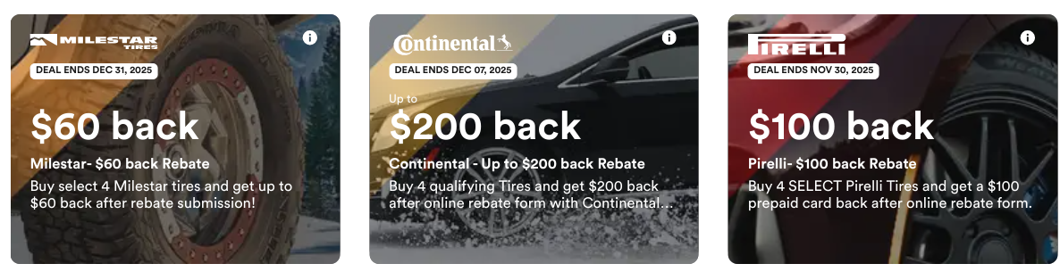 Image shows tire manufacturer rebates