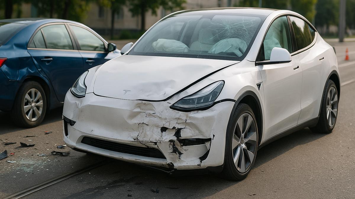 Tesla Model Y with crash damage