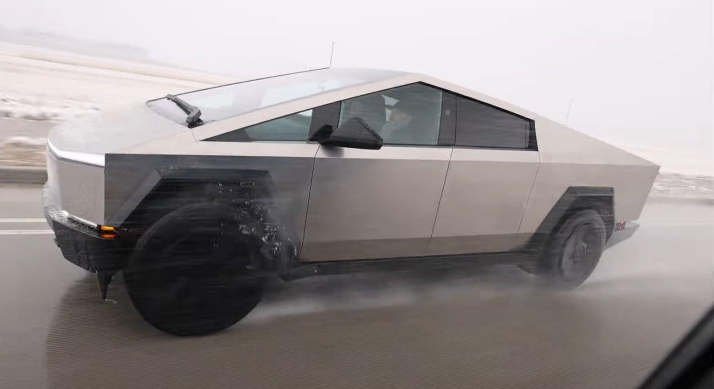 Cybertruck driving in the snow