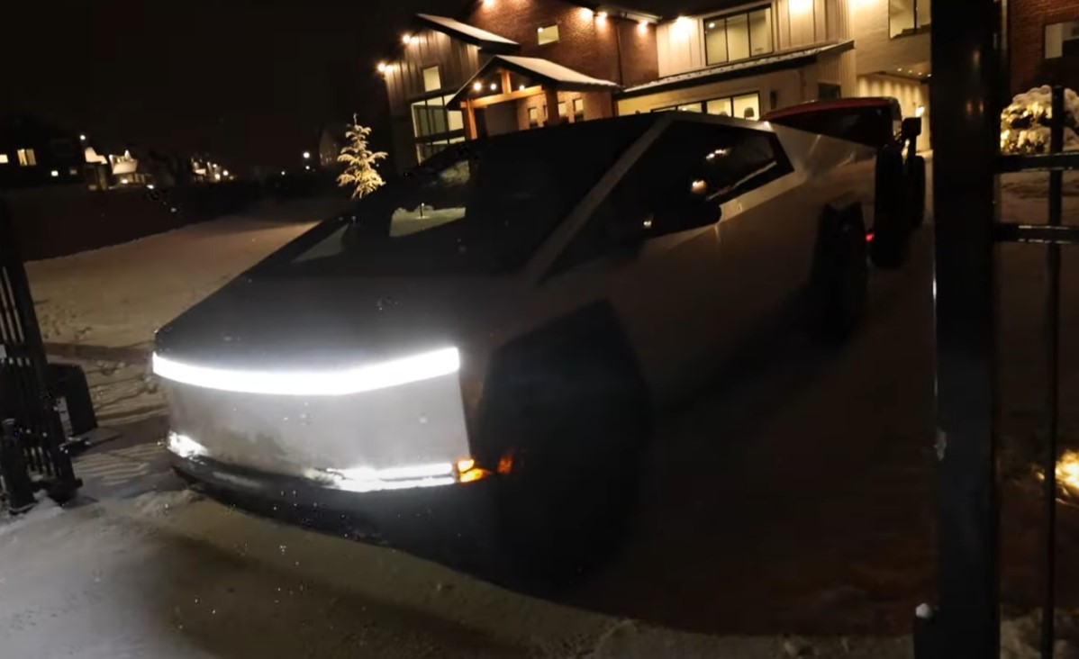 Cybertruck at night with LED light