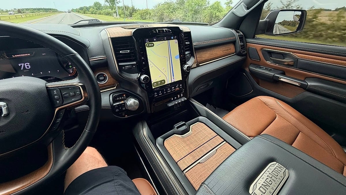 David McQueen's 2026 Ram Limited Longhorn interior detail showing the luxury trim from the driver's seat view