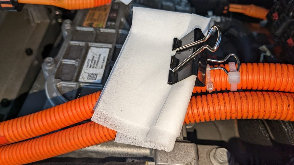 Dryer sheets added to Ford F-150 Lightning wiring harness