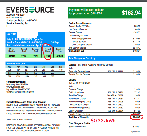 Image of sample Eversource electric bill by John Goreham