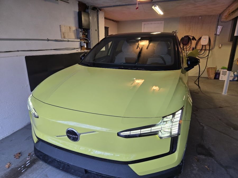 A Volvo EX30 charges on an Emporia home Level 2 charger