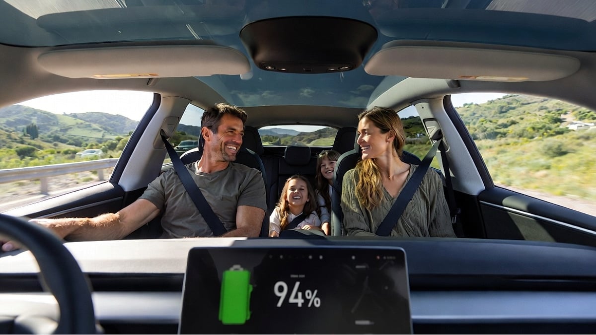 Family riding in an electric vehicle