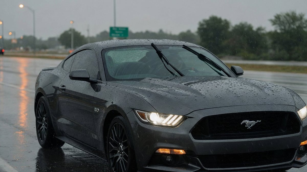 Ford Mustang with wipers working and the wiper recall explaining.