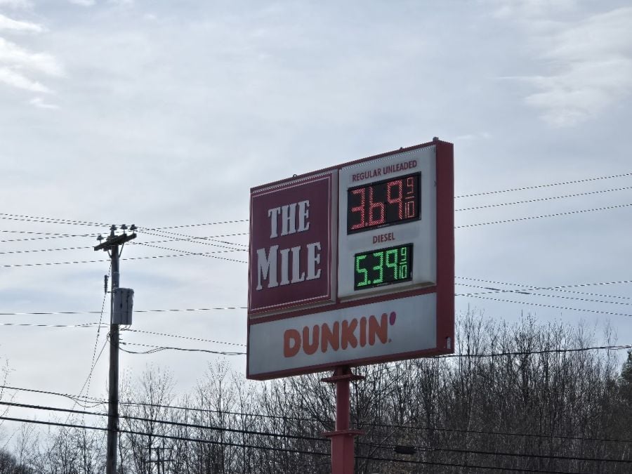 A gas sign shows $3.69 on April 5, 2026