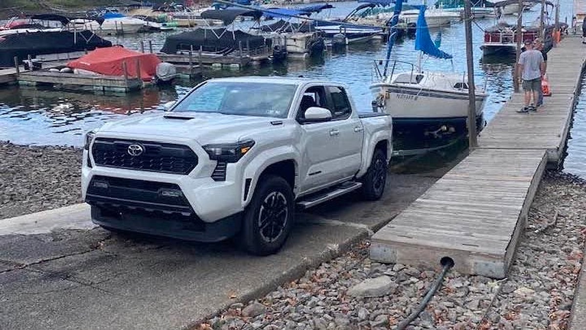 Guy Edwards' 2025 Toyota Tacoma TRD Sport at a boat ramp