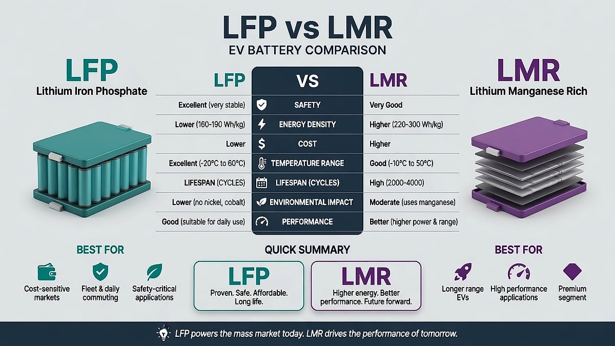 Here is LFP vs LMR battery specs and graphic made by Grok