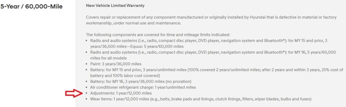 Hyundai warranty screenshot