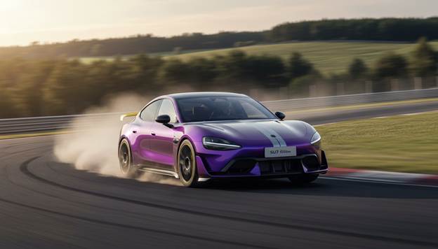 A purple sports car on a race track</p>
<p>AI-generated content may be incorrect.