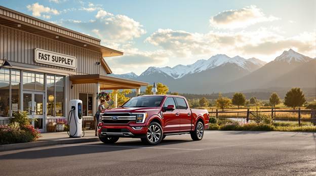 A red truck parked at a gas station</p>
<p>AI-generated content may be incorrect.