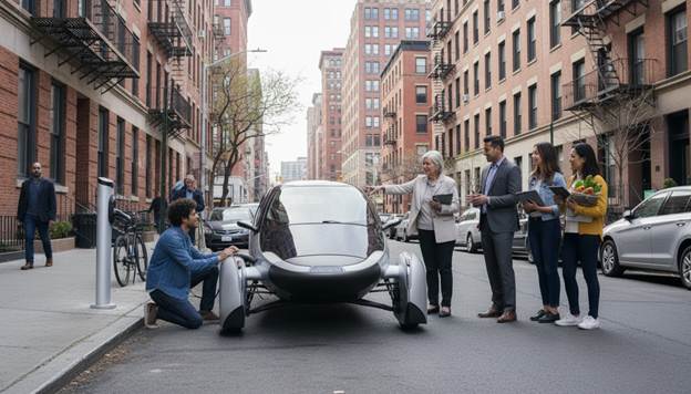 A group of people standing around a small car</p>
<p>AI-generated content may be incorrect.