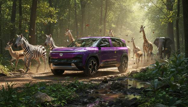 A car driving on a dirt road with zebras and giraffes</p>
<p>AI-generated content may be incorrect.