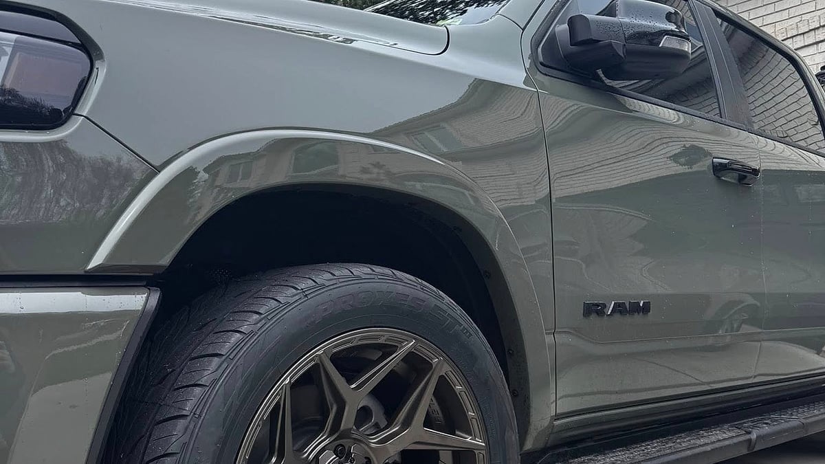 Mike Sullivan's 2026 Ram Big Horn showing the Ram emblem and his front wheel