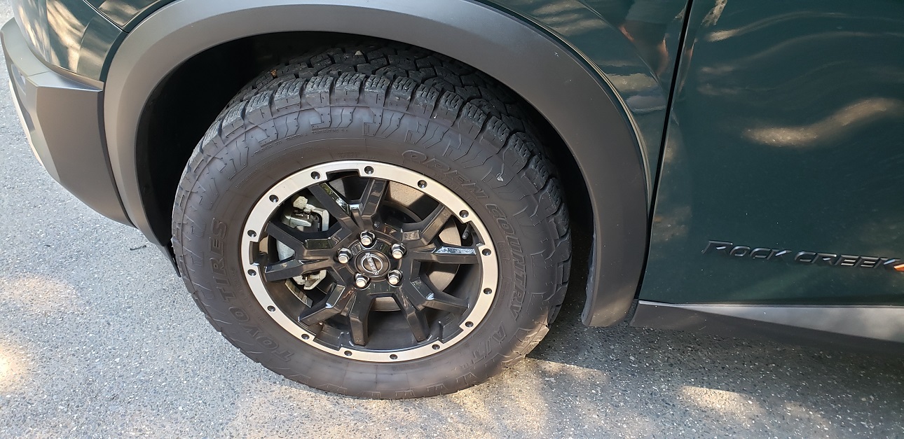 2023 Nissan Pathfinder Rock Creek tire image by John Goreham