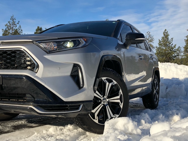 Image of RAV4 Prime PHEV being driven in snow courtesy of owner Kate Silbaugh. 