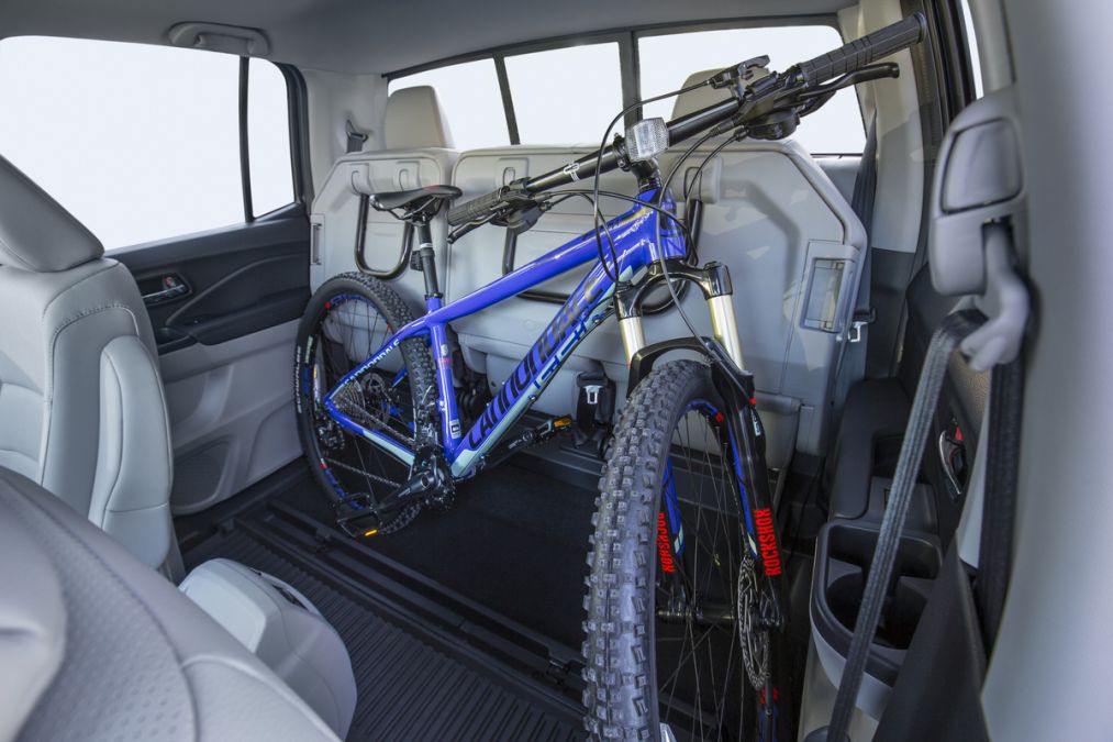 2026 Honda Ridgeline TrailSport with mountain bike in rear seat area