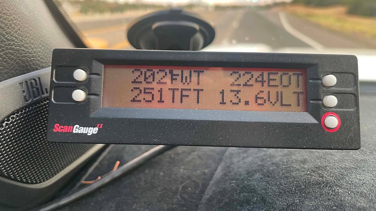 ScanGauge display showing transmission temperature.