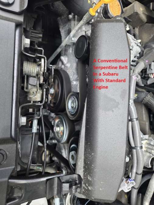 A serpentine belt in a Subaru