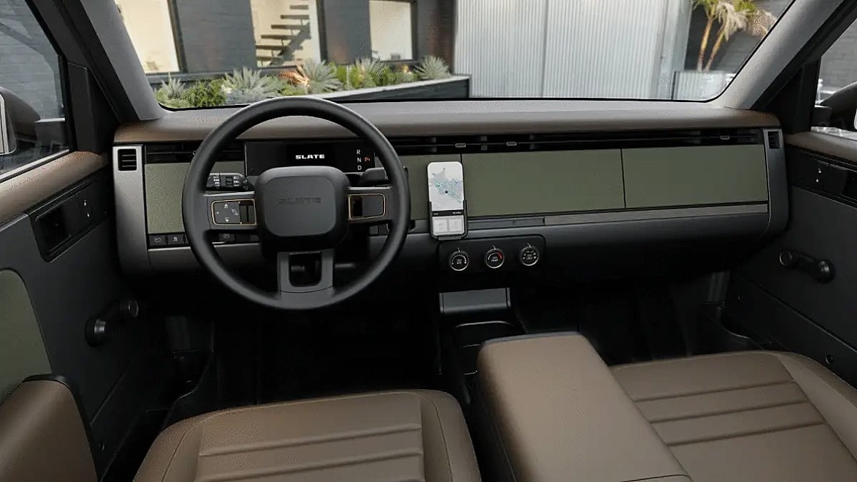 Slate EV truck's simple interior look.