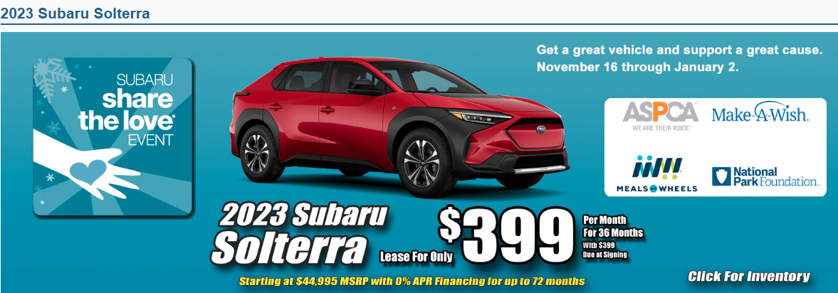 Subaru Soltera deal image courtesy of Subaru of New England