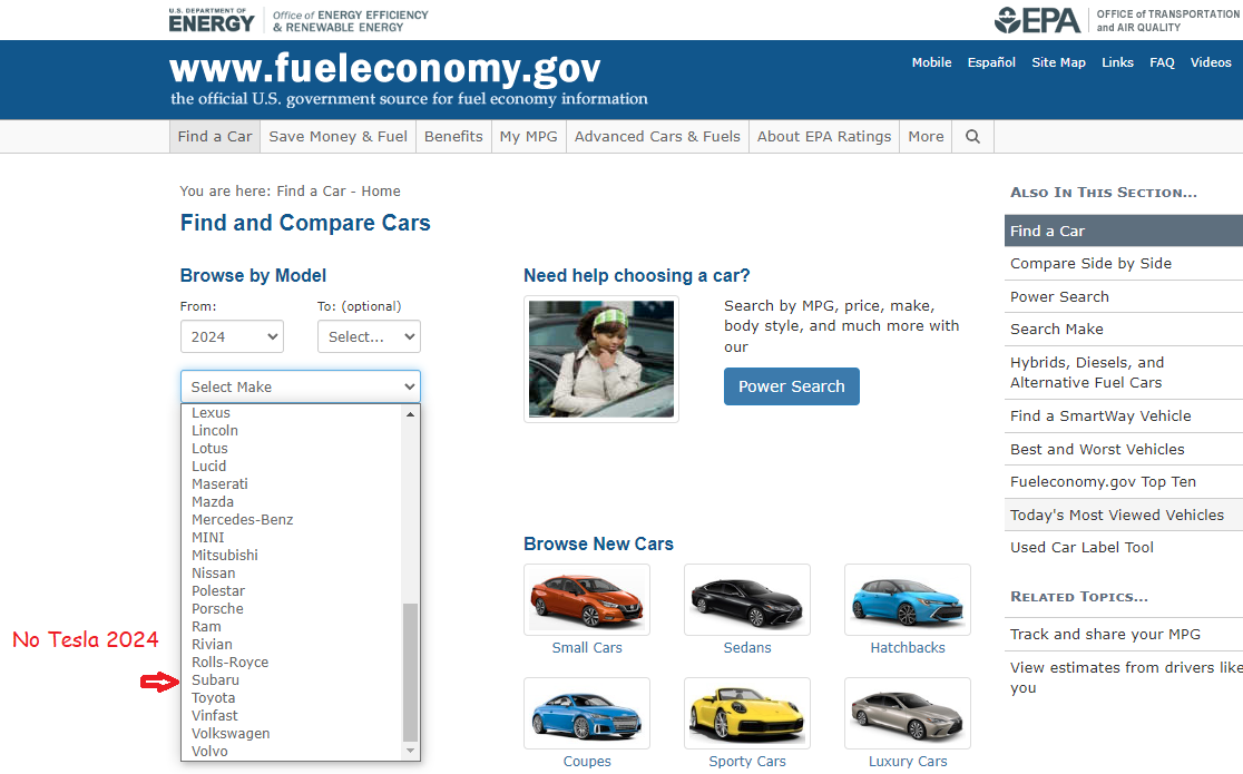 Image of 2024 MY vehicle listings courtesy of EPA