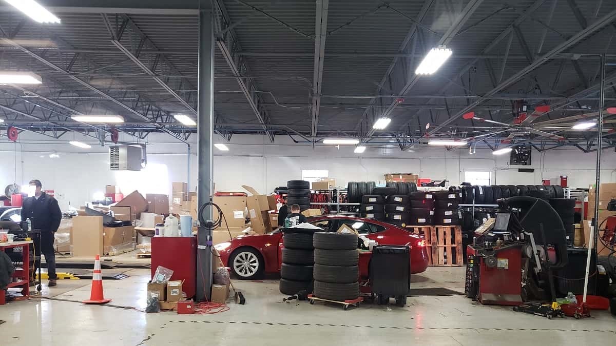 Tesla service center tire area