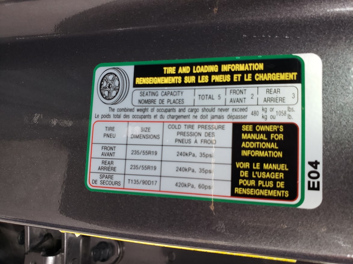 Image of tire pressure setpoint label by John Goreham