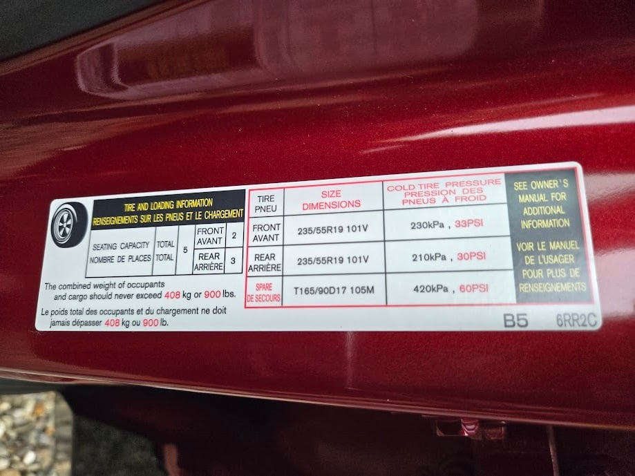 Nissan Rogue tire pressure settings