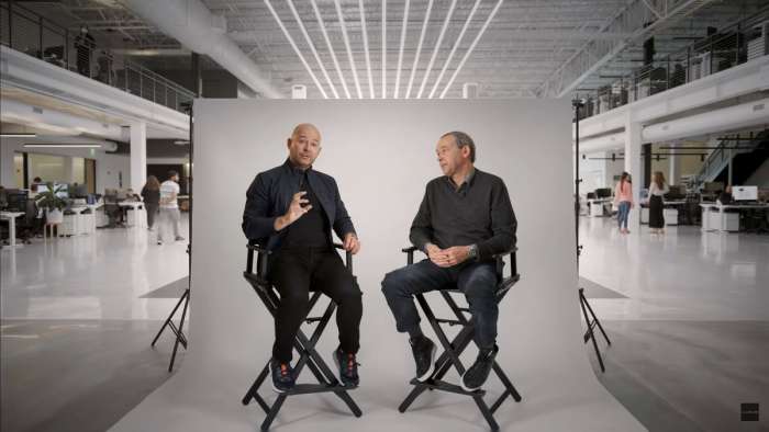 Lucid Sr. VP of Design Derek Jenkins and CEO Peter Rawlinson sit in front of a white screen in the center of the design studio as they run us through the thinking behind the space.