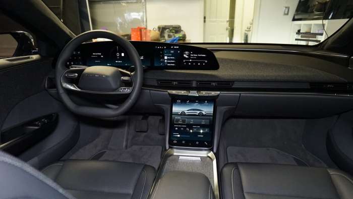 Image showing the Lucid Air Pure's dash and control screens. 