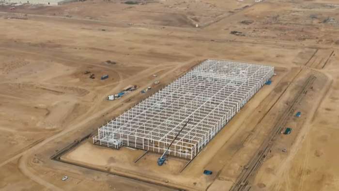 Image showing the frame of Lucid's AMP-2 factory under construction in Saudi Arabia.