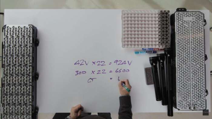 Image showing a top-down view of the calculations behind the Lucid Air's battery pack.