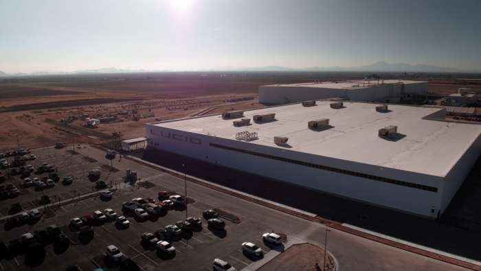 Drone shot of Lucid's AMP-1 factory in Casa Grande, Arizona
