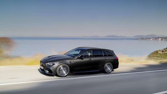 Image of the Mercedes-AMG C 63 S E Performance wagon in black.