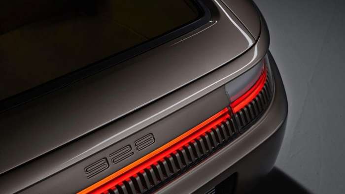 Close-up view of the slim rear taillights on the Nardone Porsche 928.